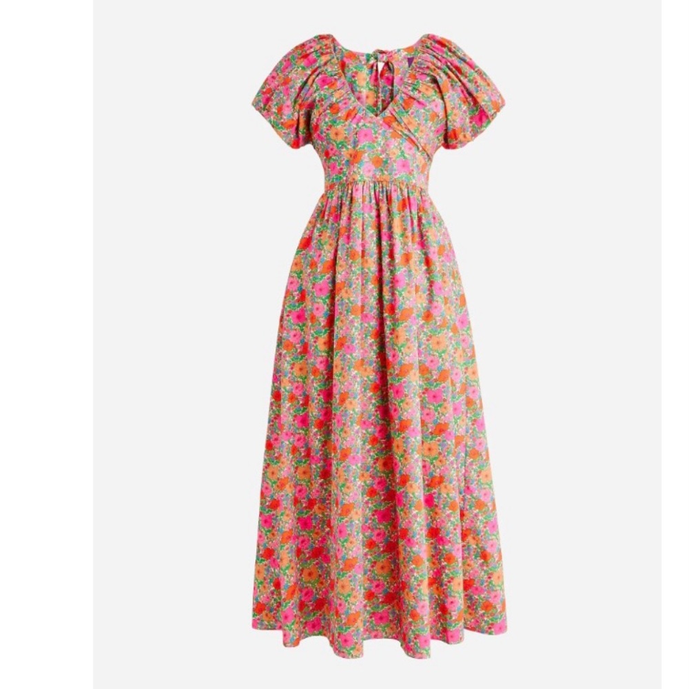 J. Crew Floral Midi Dress in Pink, Orange & Green - Picture 2 of 12